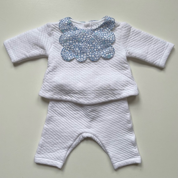 Jacadi Baby Girl Comfort Set with Blue Floral Liberty Fabric Yolk - Jacadi White